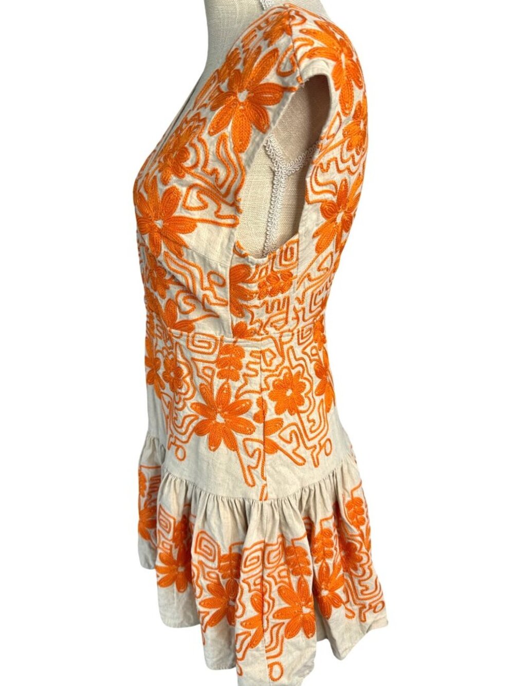 Maje Beige & Orange Embroidered Floral Sleeveless Dress Size 40 - Picture 2 of 9